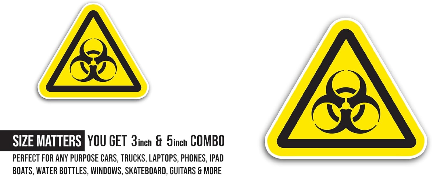 2 (Pieces) 3" and 5" Biohazard Symbol Sticker, Waterproof Vinyl Decals for Many Purpose Like Cars, Trucks, Laptops, Phones, Windows and More
