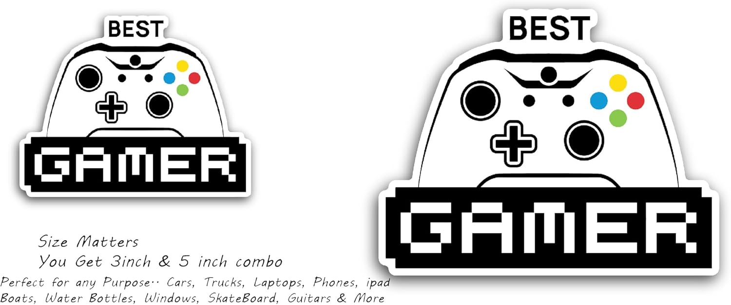 2 (Pieces) 3" and 5" Best Gamer Sticker, Waterproof Vinyl Decals for Many Purpose Like Cars, Trucks, Laptops, Phones, Windows and More