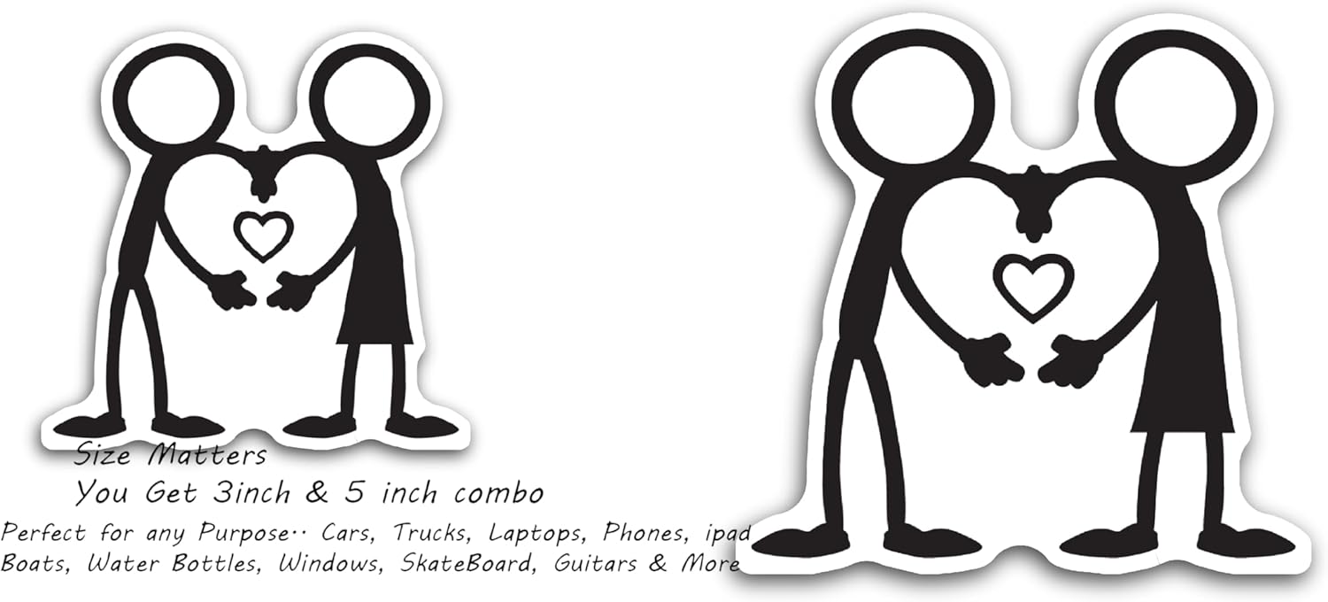 2 (Pieces) 3" and 5" Couple Hand Shake with Heart Symbol Decal Sticker, Waterproof Vinyl Decals for Many Purpose Like Cars, Trucks, Laptops, Phones, Windows and More