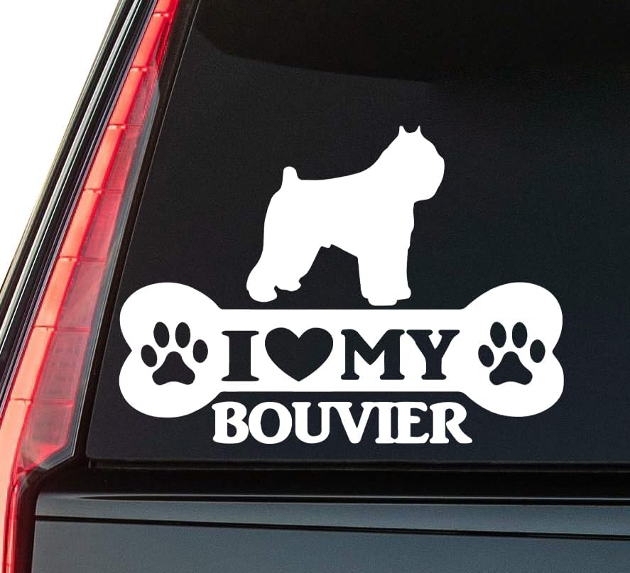I Love My Bouvier Window Vinyl Decal Sticker 6" (White), Waterproof Vinyl Decals for Many Purpose Like Cars, Trucks, Laptops, Phones, Windows and More
