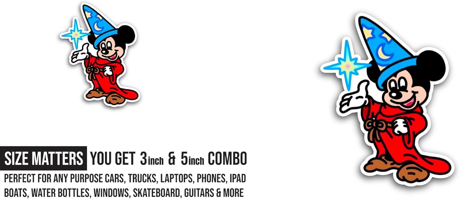 2 (Pieces) 3" and 5" Mick3y Mouse Sticker, Waterproof Vinyl Decals for Many Purpose Like Cars, Trucks, Laptops, Phones, Windows and More