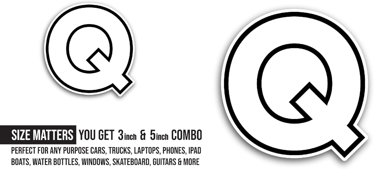 2 (Pieces) 3" and 5" Letter Q Sticker, Waterproof Vinyl Decals for Many Purpose Like Cars, Trucks, Laptops, Phones, Windows and More