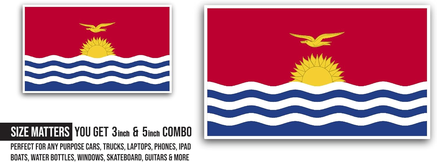 2 (Pieces) 3" and 5" Kiribati Flag Sticker, Waterproof Vinyl Decals for Many Purpose Like Cars, Trucks, Laptops, Phones, Windows and More