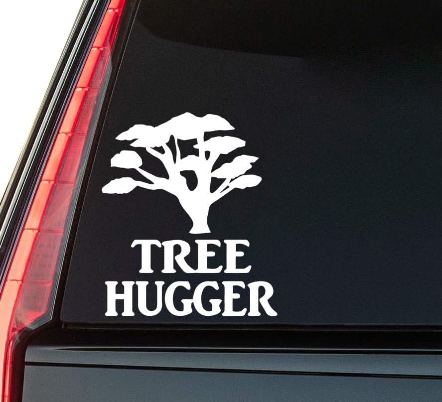 Tree Hugger Window Vinyl Decal Sticker 6" (White), Waterproof Vinyl Decals for Many Purpose Like Cars, Trucks, Laptops, Phones, Windows and More