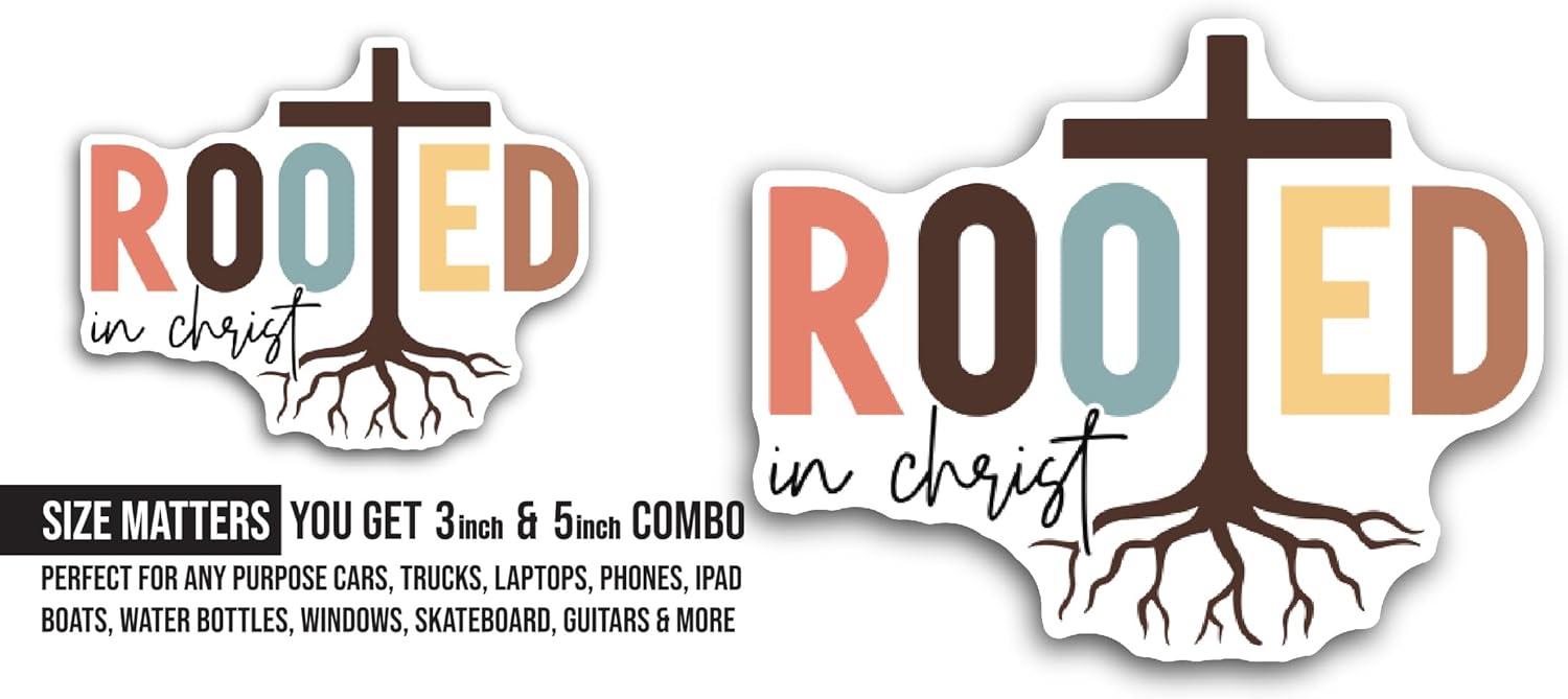 2 (Pieces) 3" and 5" Rooted Text Sticker, Waterproof Vinyl Decals for Many Purpose Like Cars, Trucks, Laptops, Phones, Windows and More