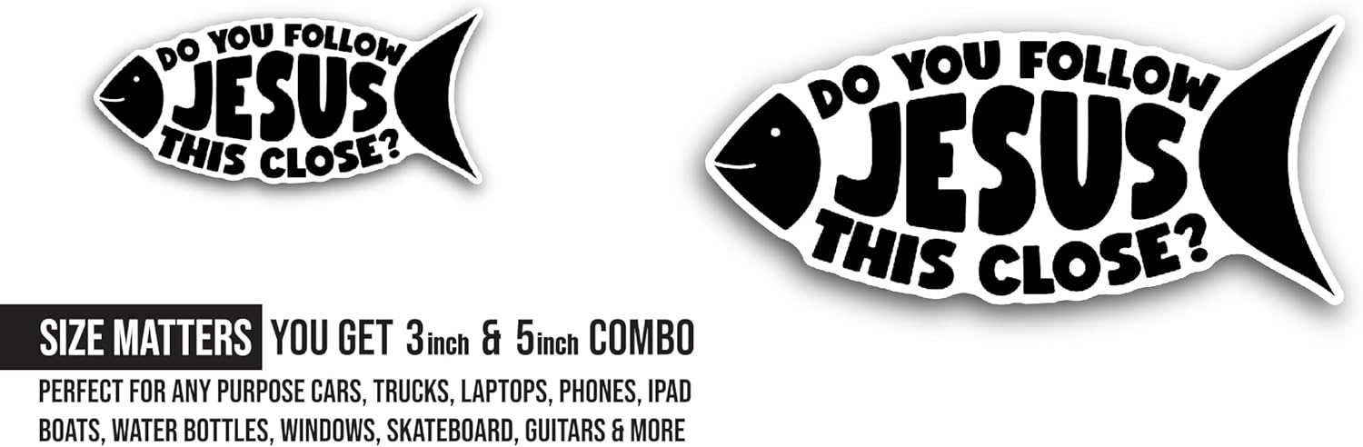 2 (Pieces) 3" and 5" Jesus Fish Symbol Sticker, Waterproof Vinyl Decals for Many Purpose Like Cars, Trucks, Laptops, Phones, Windows and More