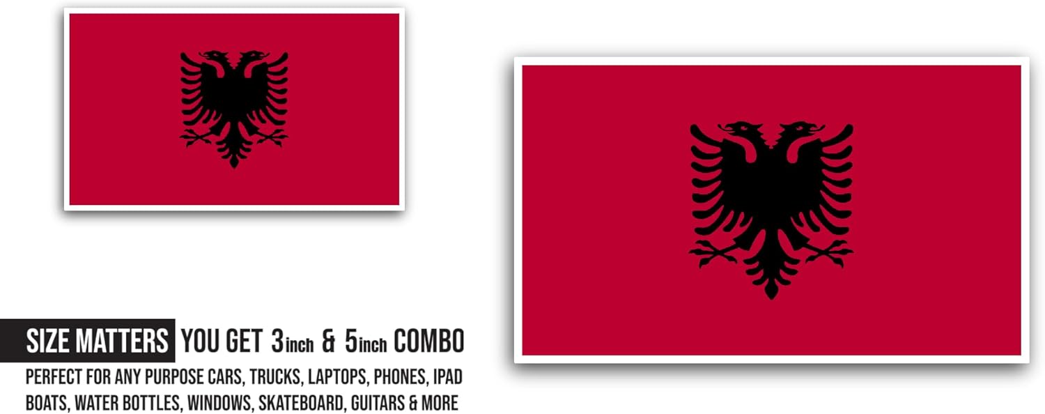 2 (Pieces) 3" and 5" Albania Flag Sticker, Waterproof Vinyl Decals for Many Purpose Like Cars, Trucks, Laptops, Phones, Windows and More