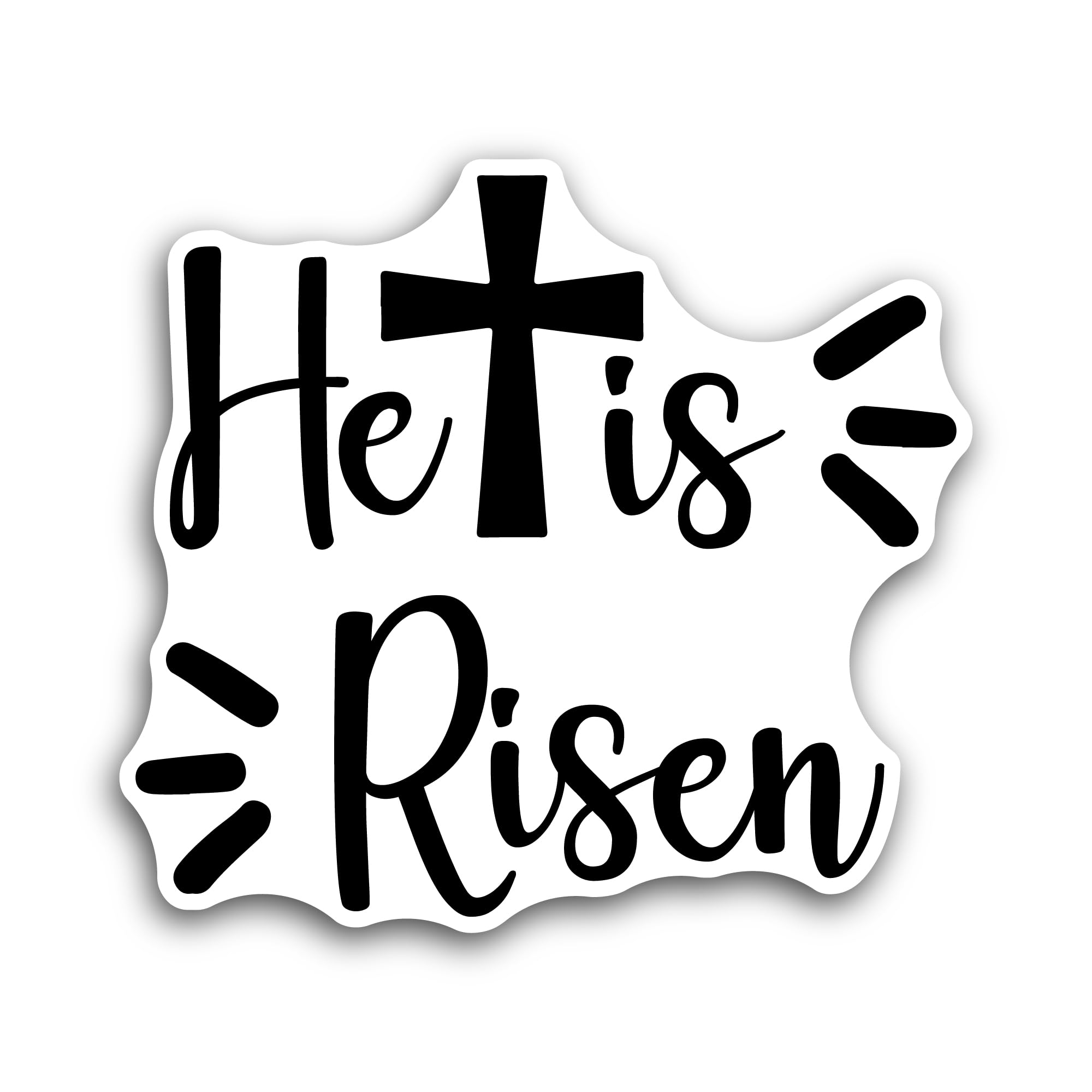 2 (Pieces) 3" and 5" He is Risen Text with Cross Sticker, Waterproof Vinyl Decals for Many Purpose L