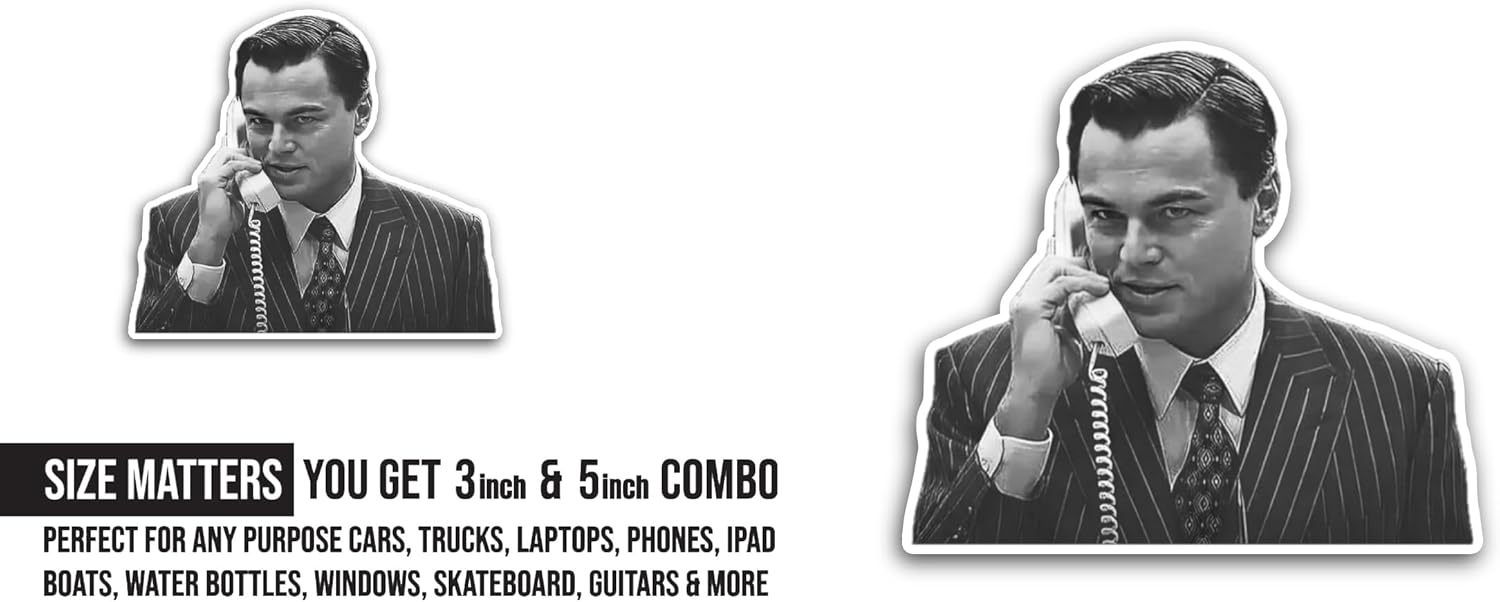 2 (Pieces) 3" and 5" Leonardo Dicapri0 Sticker, Waterproof Vinyl Decals for Many Purpose Like Cars, Trucks, Laptops, Phones, Windows and More