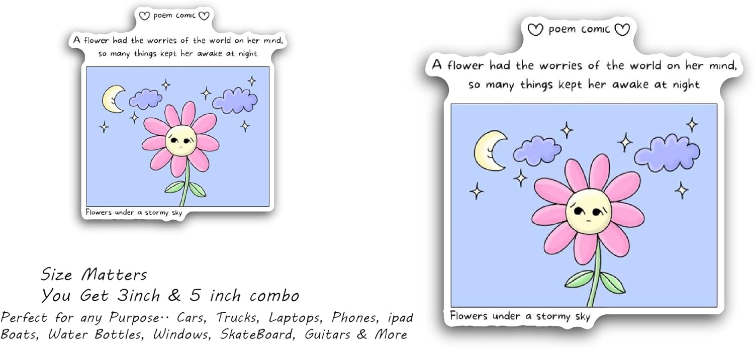 2 (Pieces) 3" and 5" Pink Flower with Clouds Sticker, Waterproof Vinyl Decals for Many Purpose Like Cars, Trucks, Laptops, Phones, Windows and More