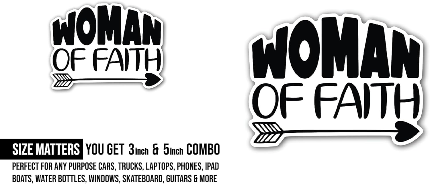 2 (Pieces) 3" and 5" Woman of Faith Text Sticker, Waterproof Vinyl Decals for Many Purpose Like Cars, Trucks, Laptops, Phones, Windows and More