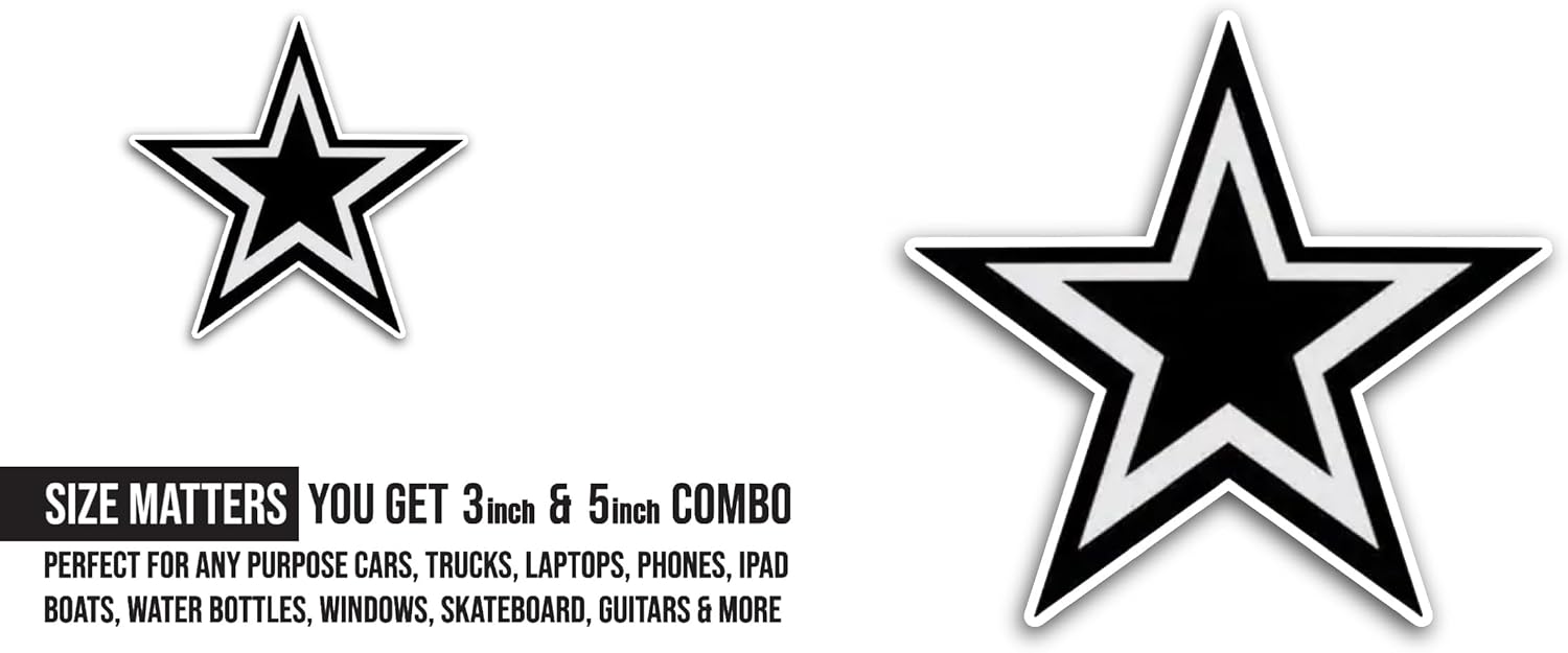 2 (Pieces) 3" and 5" Black Star Sticker, Waterproof Vinyl Decals for Many Purpose Like Cars, Trucks, Laptops, Phones, Windows and More