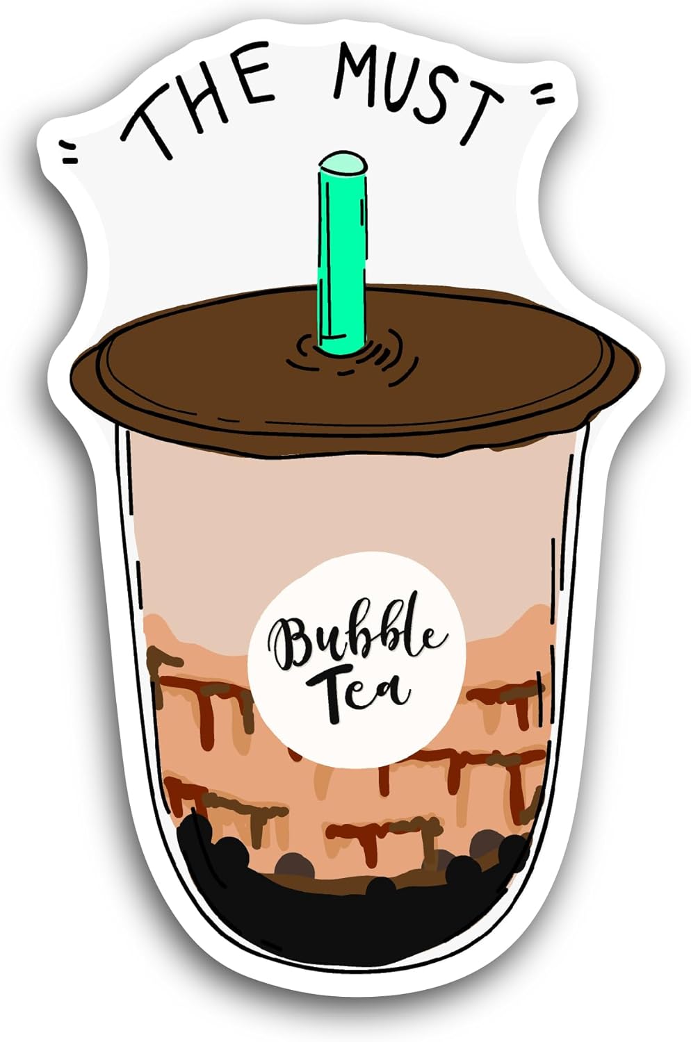 2 (Pieces) 3" and 5" Chocolate Bubble Tea Sticker, Waterproof Vinyl Decals for Many Purpose Like Cars, Trucks, Laptops, Phones, Windows and More