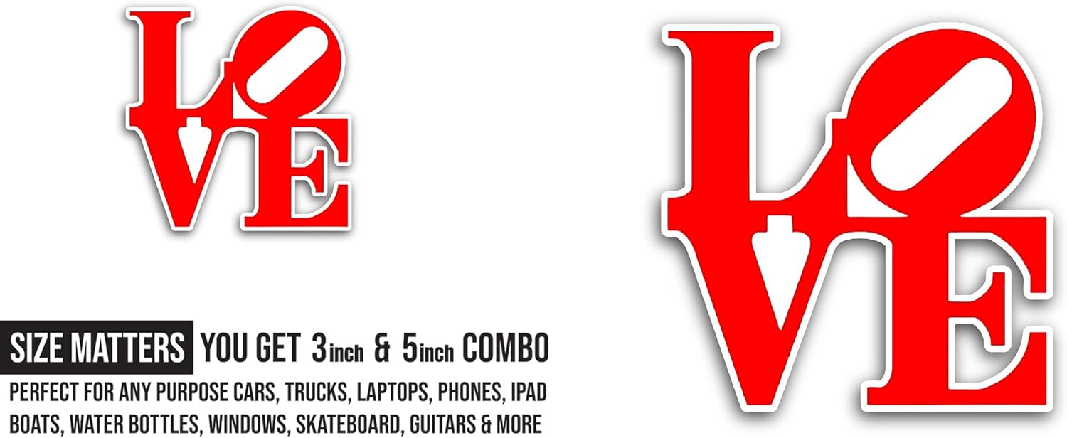 2 (Pieces) 3" and 5" Love Red Text Sticker, Waterproof Vinyl Decals for Many Purpose Like Cars, Trucks, Laptops, Phones, Windows and More