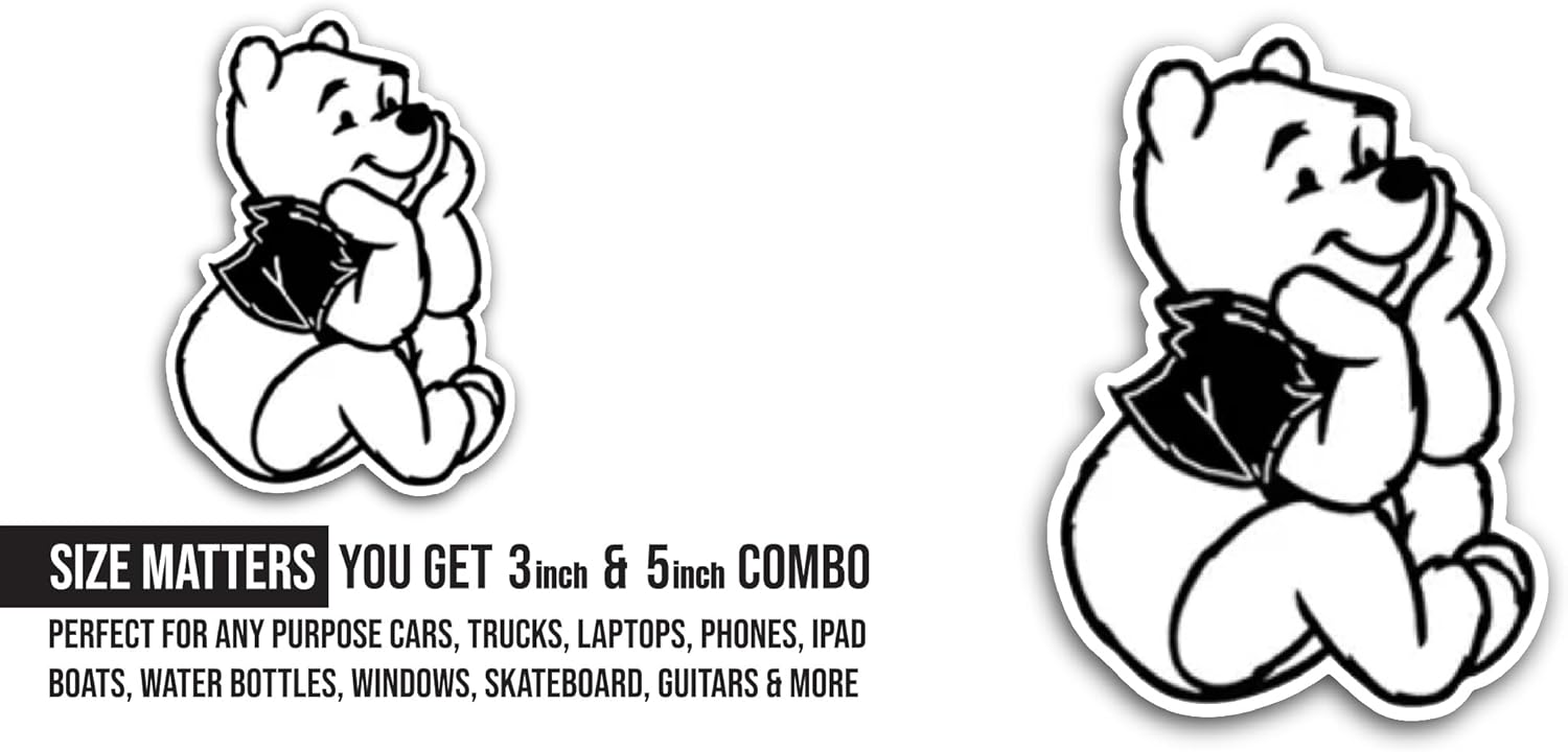 2 (Pieces) 3" and 5" Sitting Bear Sticker, Waterproof Vinyl Decals for Many Purpose Like Cars, Trucks, Laptops, Phones, Windows and More