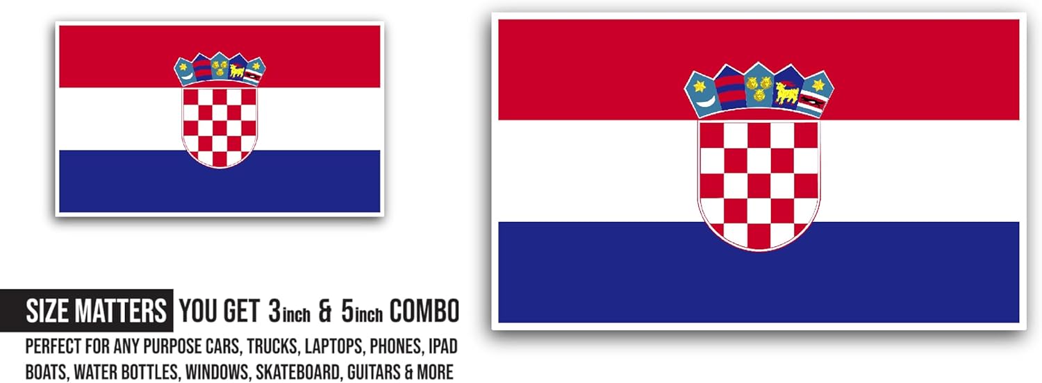 2 (Pieces) 3" and 5" Croatia Flag Sticker, Waterproof Vinyl Decals for Many Purpose Like Cars, Trucks, Laptops, Phones, Windows and More