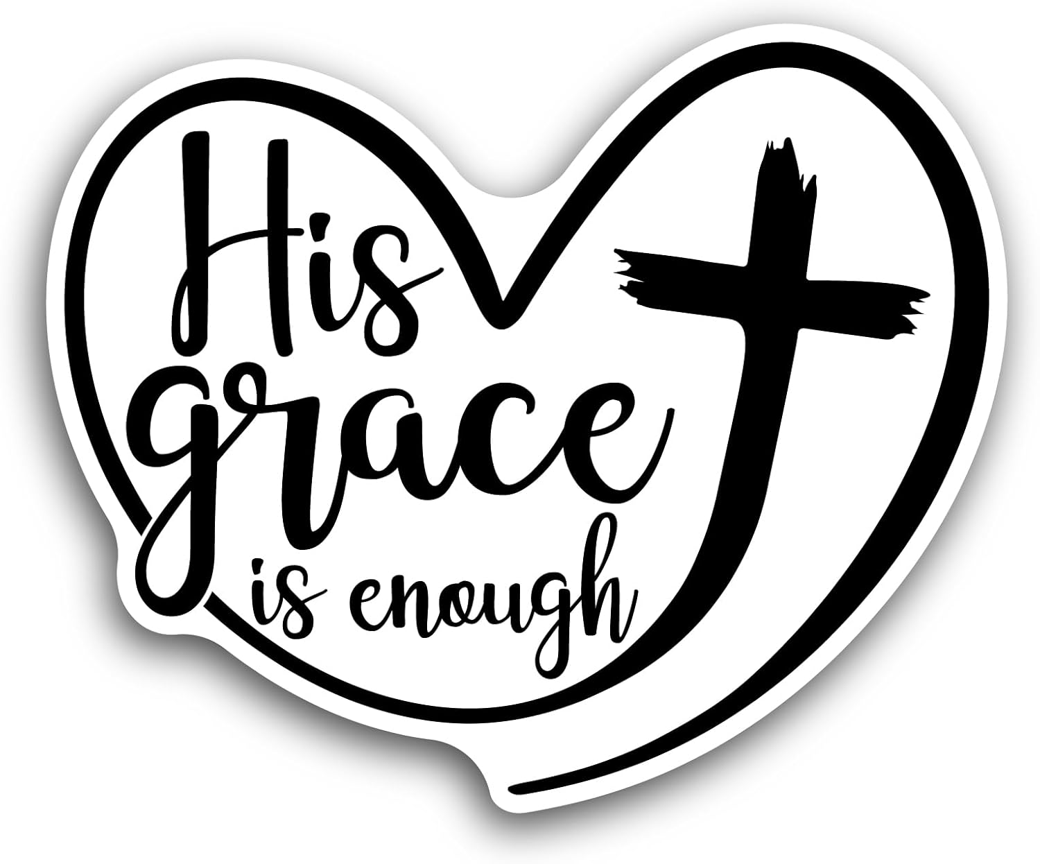 2 (Pieces) 3" and 5" His Grace is Enough Text with Heart Sticker, Waterproof Vinyl Decals for Many Purpose Like Cars, Trucks, Laptops, Phones, Windows and More
