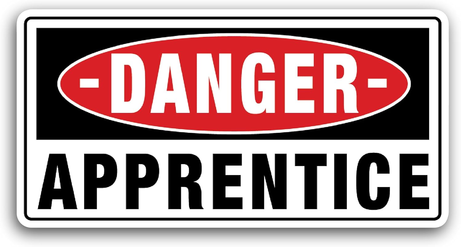 2 (Pieces) 3" and 5" Danger Apprentice Sticker, Waterproof Vinyl Decals for Many Purpose Like Cars, Trucks, Laptops, Phones, Windows and More