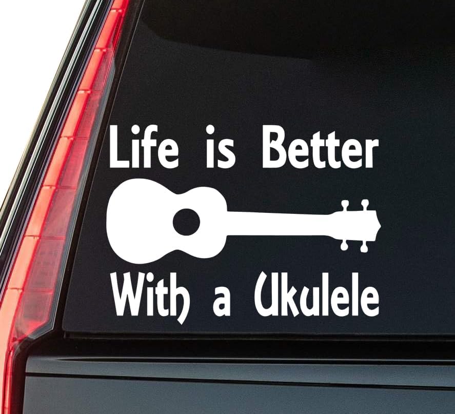 Ukulele Window Vinyl Decal Sticker 6" (White), Waterproof Vinyl Decals for Many Purpose Like Cars, Trucks, Laptops, Phones, Windows and More