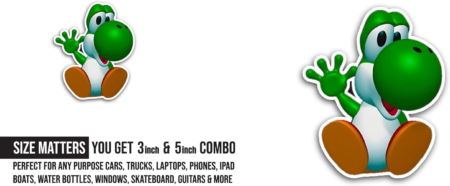 2 (Pieces) 3" and 5" Y0shi Sticker, Waterproof Vinyl Decals for Many Purpose Like Cars, Trucks, Laptops, Phones, Windows and More