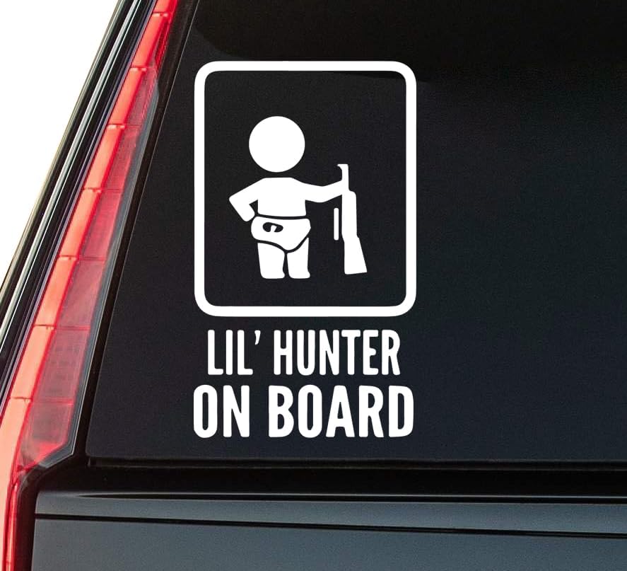 Lil' Hunter On Board Window Vinyl Decal Sticker 6" (White), Waterproof Vinyl Decals for Many Purpose Like Cars, Trucks, Laptops, Phones, Windows and More