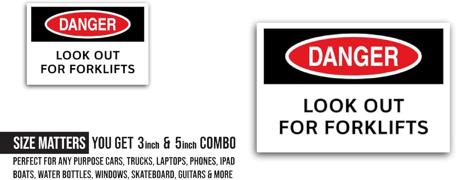2 (Pieces) 3" and 5" Look Out for Forklift Floor Sticker, Waterproof Vinyl Decals for Many Purpose Like Cars, Trucks, Laptops, Phones, Windows and More
