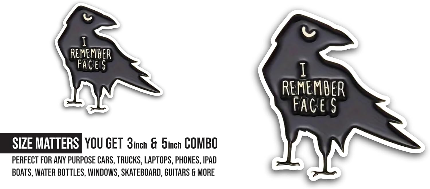 2 (Pieces) 3" and 5" I Remember Faces Sticker, Waterproof Vinyl Decals for Many Purpose Like Cars, Trucks, Laptops, Phones, Windows and More