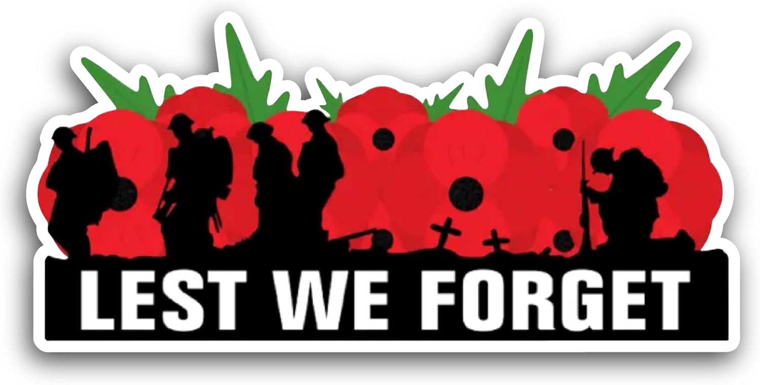 2 (Pieces) 3" and 5" Lest We Forget Sticker, Waterproof Vinyl Decals for Many Purpose Like Cars, Trucks, Laptops, Phones, Windows and More