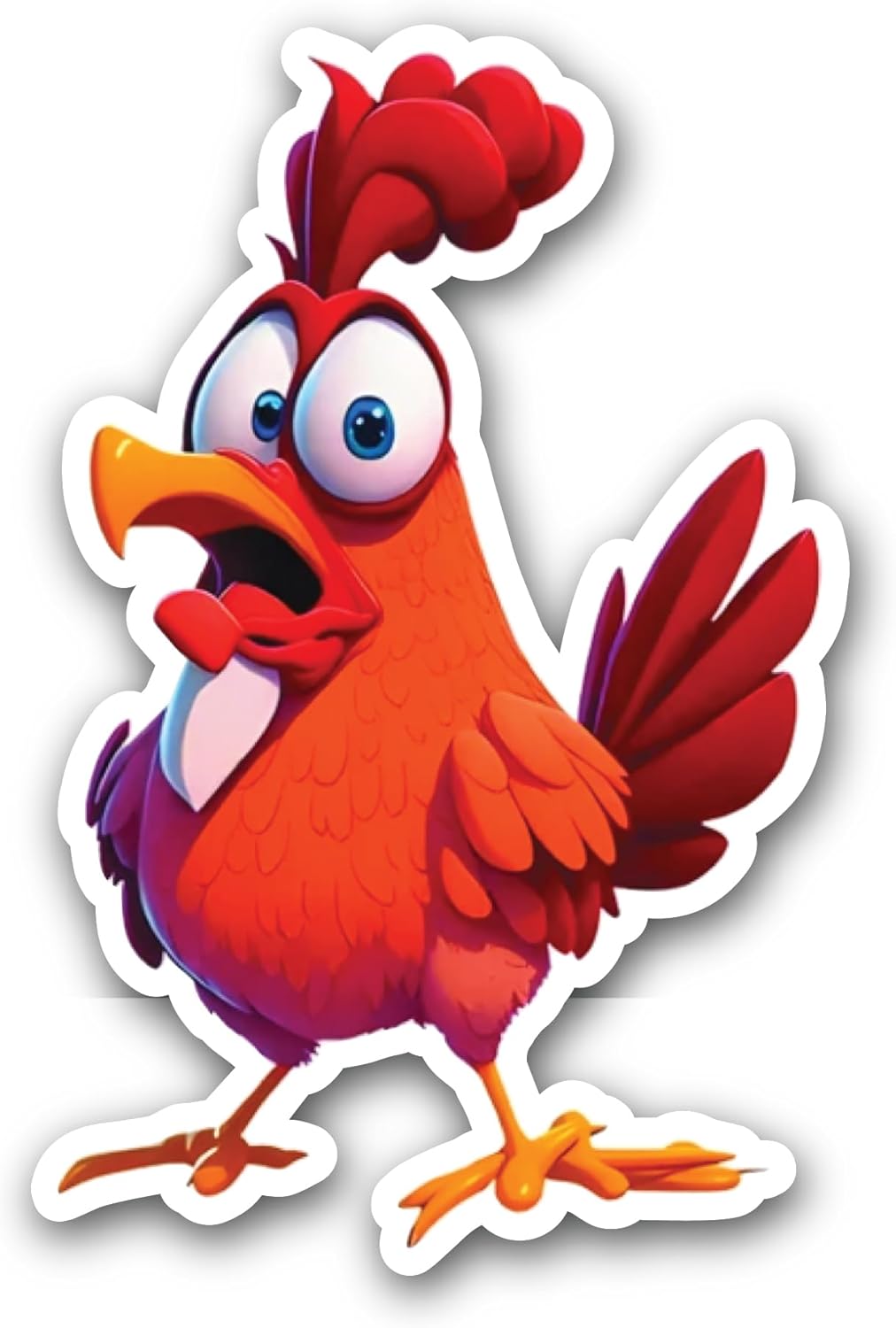 2 (Pieces) 3" and 5" Cartoon Rooster Sticker, Waterproof Vinyl Decals for Many Purpose Like Cars, Trucks, Laptops, Phones, Windows and More