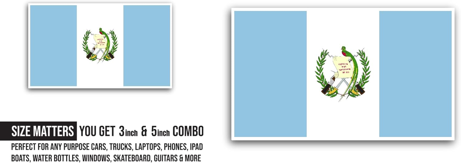 2 (Pieces) 3" and 5" Guatemala Flag Sticker, Waterproof Vinyl Decals for Many Purpose Like Cars, Trucks, Laptops, Phones, Windows and More