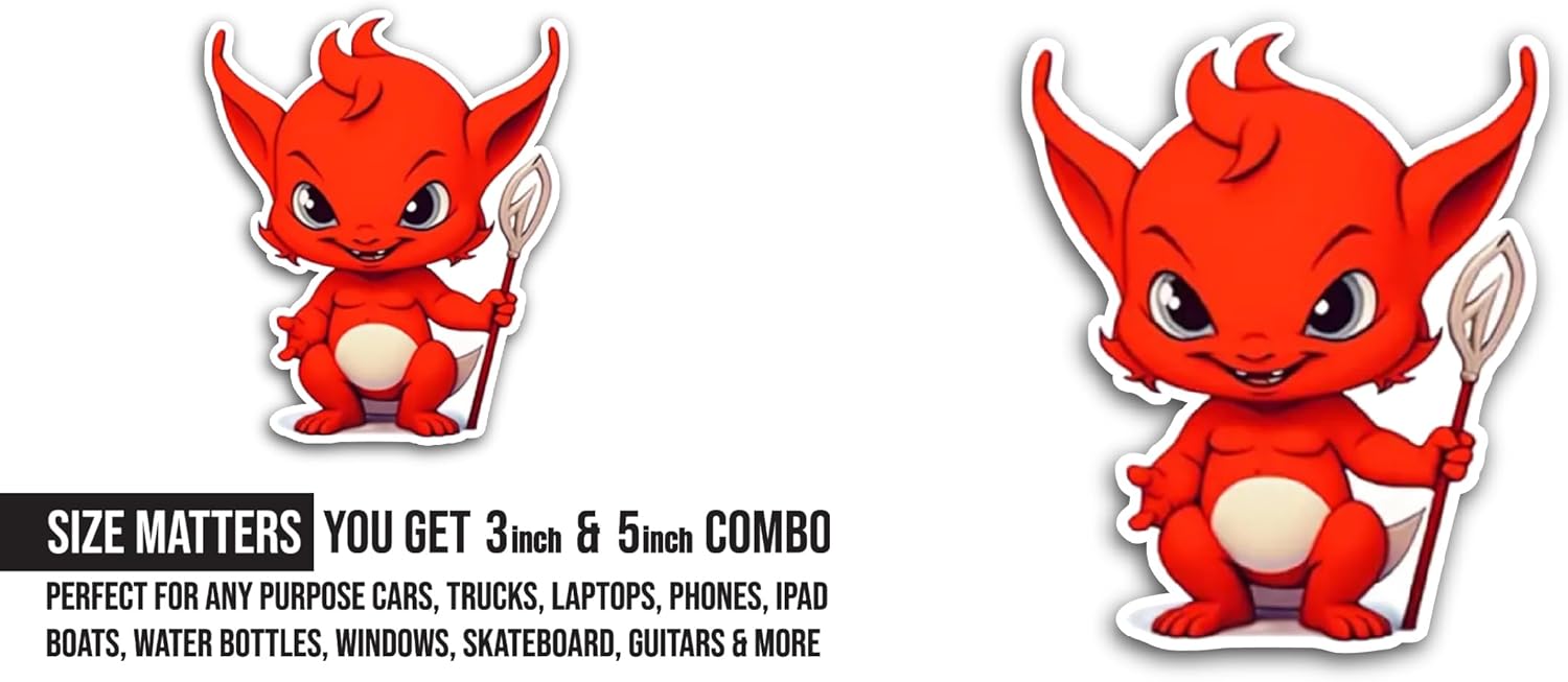 2 (Pieces) 3" and 5" Red Devil Sticker, Waterproof Vinyl Decals for Many Purpose Like Cars, Trucks, Laptops, Phones, Windows and More