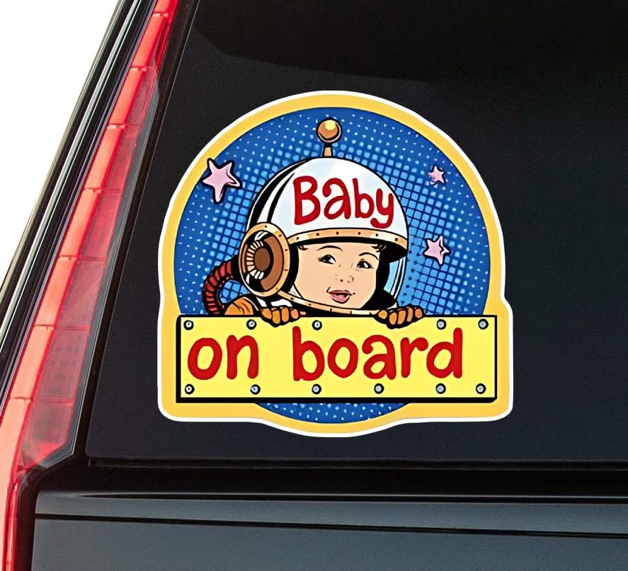 Baby On Board Cartoon Sign Window Vinyl Decal Sticker 6" (White), Waterproof Vinyl Decals for Many Purpose Like Cars, Trucks, Laptops, Phones, Windows and More