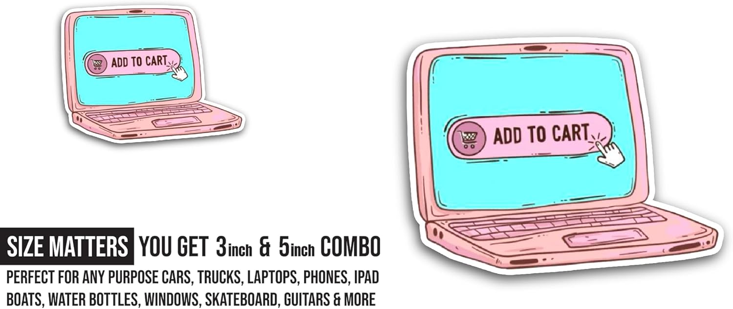 2 (Pieces) 3" and 5" Add to Cart Sticker, Waterproof Vinyl Decals for Many Purpose Like Cars, Trucks, Laptops, Phones, Windows and More