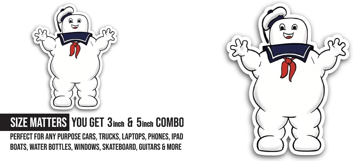 2 (Pieces) 3" and 5" Stay Puft Marshmall0w Man Sticker, Waterproof Vinyl Decals for Many Purpose Like Cars, Trucks, Laptops, Phones, Windows and More