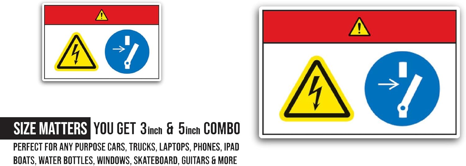 2 (Pieces) 3" and 5" Notice: Electric Equipment Stay Clear Sticker, Waterproof Vinyl Decals for Many Purpose Like Cars, Trucks, Laptops, Phones, Windows and More