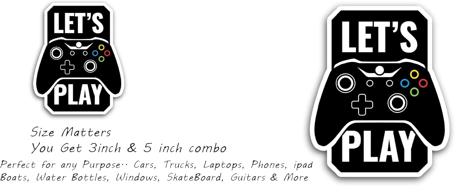 2 (Pieces) 3" and 5" Let's Play Joystick Sticker, Waterproof Vinyl Decals for Many Purpose Like Cars, Trucks, Laptops, Phones, Windows and More