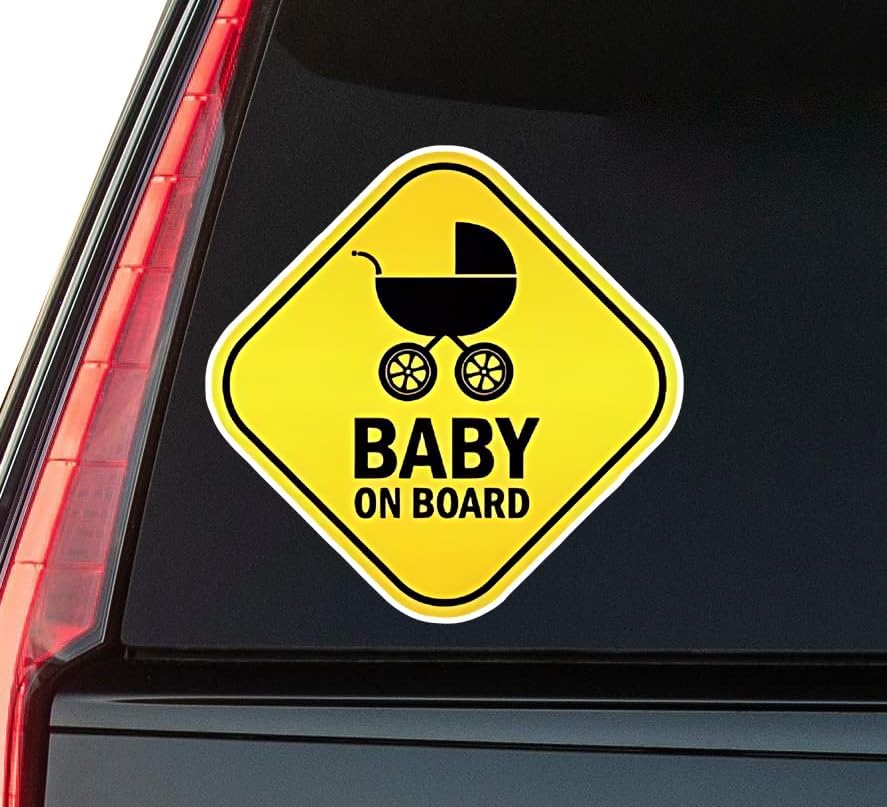 Baby On Board Text Window Vinyl Decal Sticker 6" (White), Waterproof Vinyl Decals for Many Purpose Like Cars, Trucks, Laptops, Phones, Windows and More