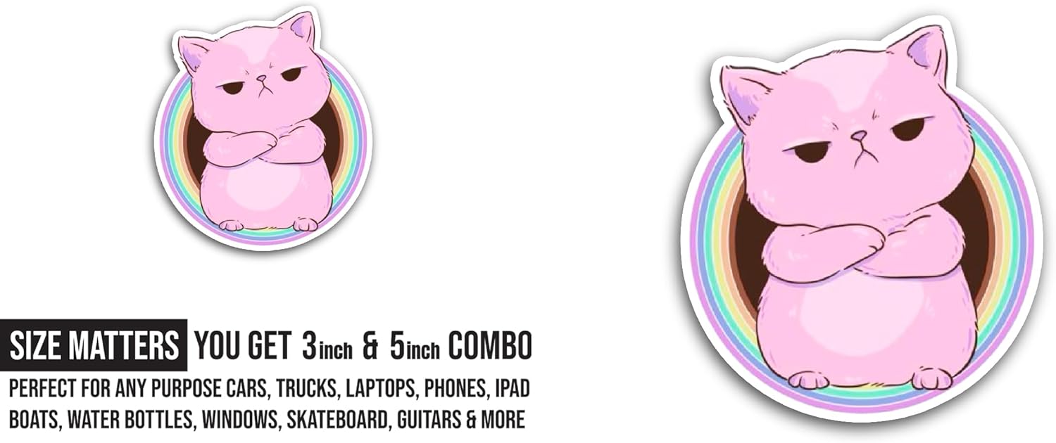 2 (Pieces) 3" and 5" Pink Cat Sticker, Waterproof Vinyl Decals for Many Purpose Like Cars, Trucks, Laptops, Phones, Windows and More