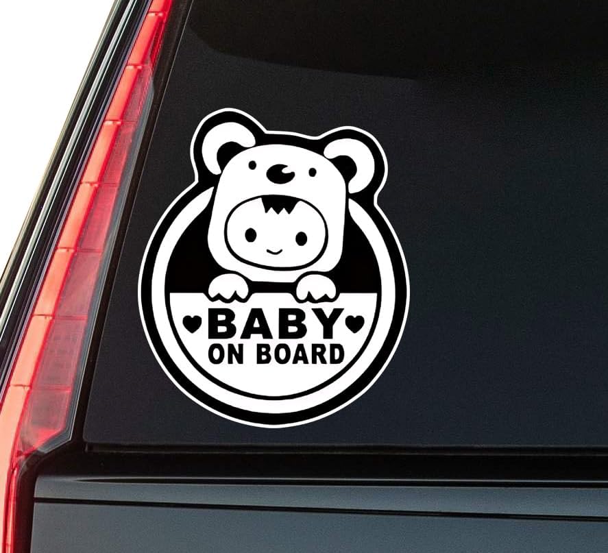 Baby on Board Black and White Window Vinyl Decal Sticker 6" (White), Waterproof Vinyl Decals for Many Purpose Like Cars, Trucks, Laptops, Phones, Windows and More