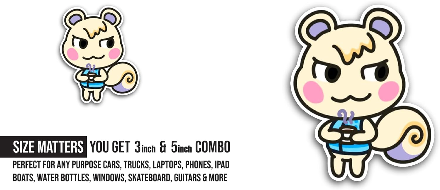 2 (Pieces) 3" and 5" Cute Beautiful Cartoon Cat Sticker, Waterproof Vinyl Decals for Many Purpose Like Cars, Trucks, Laptops, Phones, Windows and More