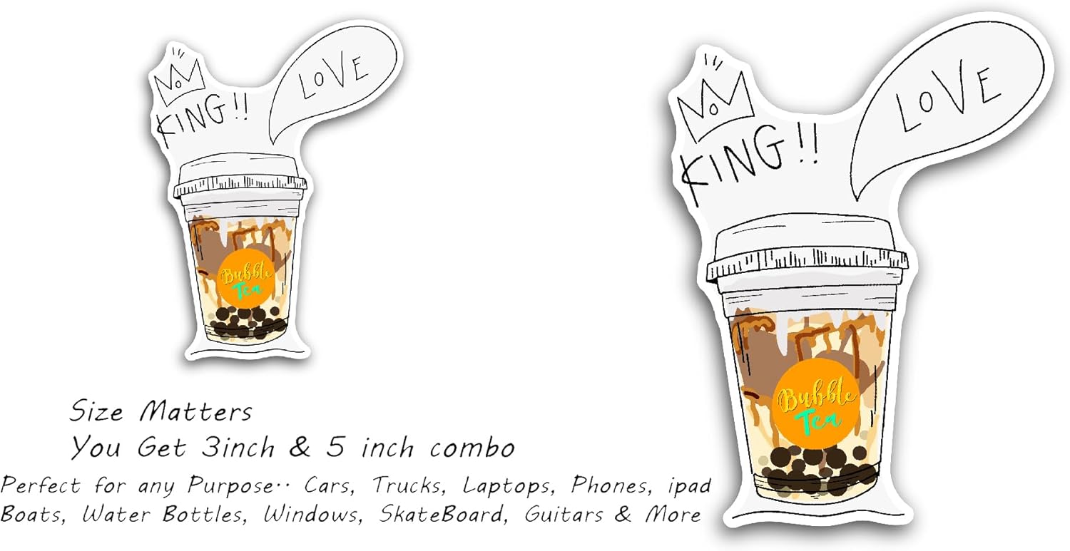 2 (Pieces) 3" and 5" Bubble Milk Tea Sticker, Waterproof Vinyl Decals for Many Purpose Like Cars, Trucks, Laptops, Phones, Windows and More