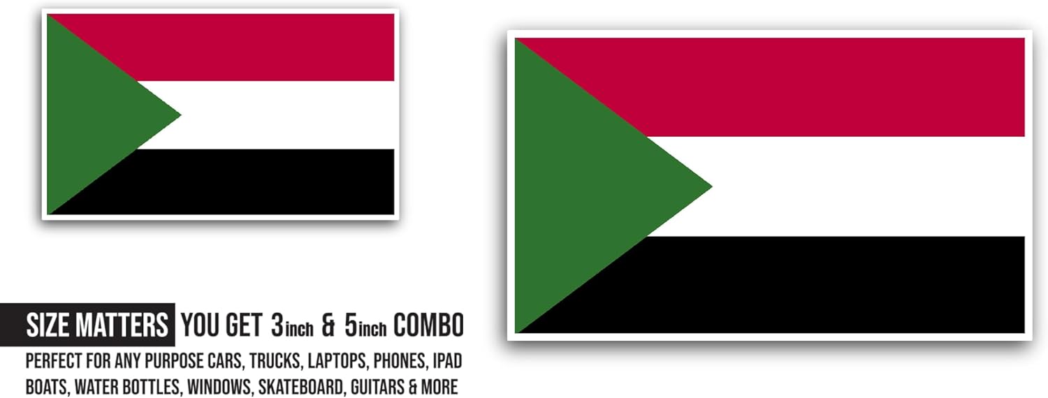 2 (Pieces) 3" and 5" Sudan Flag Sticker, Waterproof Vinyl Decals for Many Purpose Like Cars, Trucks, Laptops, Phones, Windows and More