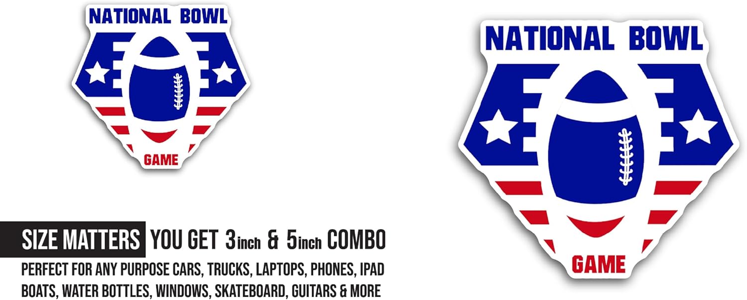 2 (Pieces) 3" and 5" National B0wl Game Sticker, Waterproof Vinyl Decals for Many Purpose Like Cars, Trucks, Laptops, Phones, Windows and More