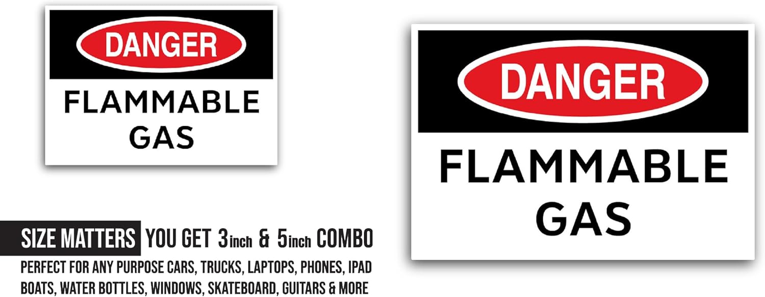 2 (Pieces) 3" and 5" Flammable Gas Sticker, Waterproof Vinyl Decals for Many Purpose Like Cars, Trucks, Laptops, Phones, Windows and More
