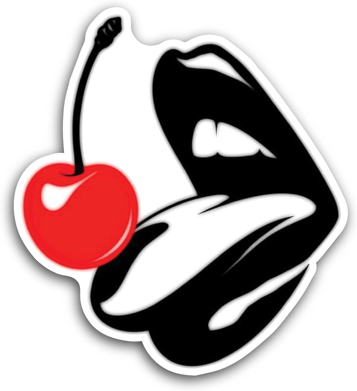 2 (Pieces) 3" and 5" Women's Lips with Cherry Sticker, Waterproof Vinyl Decals for Many Purpose Like Cars, Trucks, Laptops, Phones, Windows and More