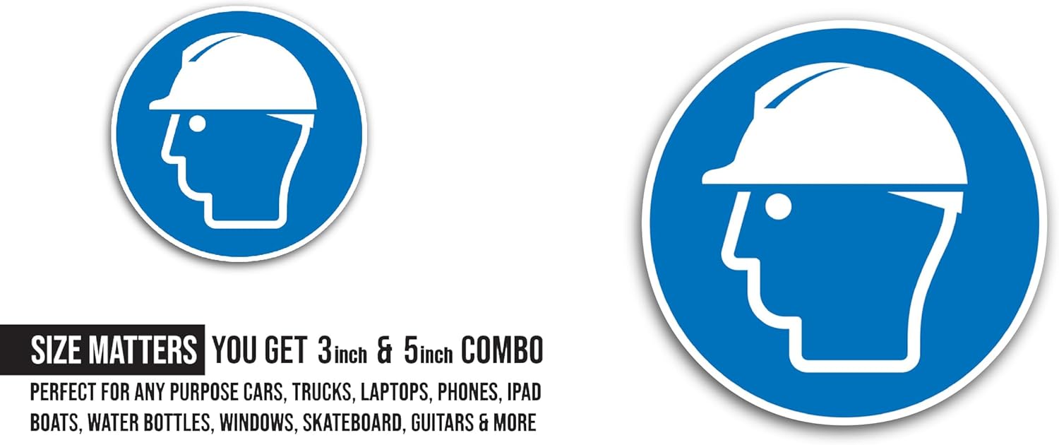 2 (Pieces) 3" and 5" Hard Hat Sign Sticker, Waterproof Vinyl Decals for Many Purpose Like Cars, Trucks, Laptops, Phones, Windows and More