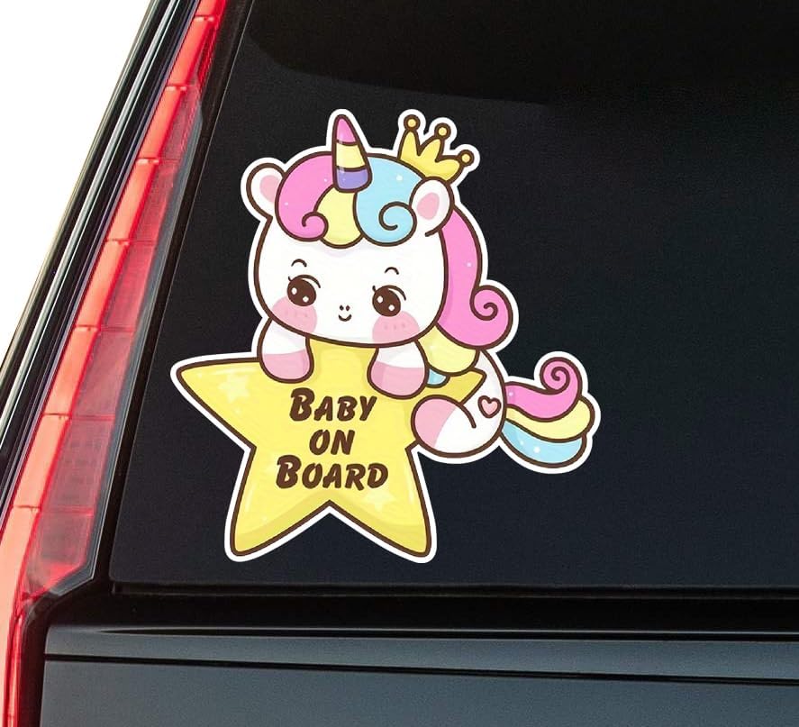 Baby on Board Cartoon Cute Window Vinyl Decal Sticker 6" (White), Waterproof Vinyl Decals for Many Purpose Like Cars, Trucks, Laptops, Phones, Windows and More