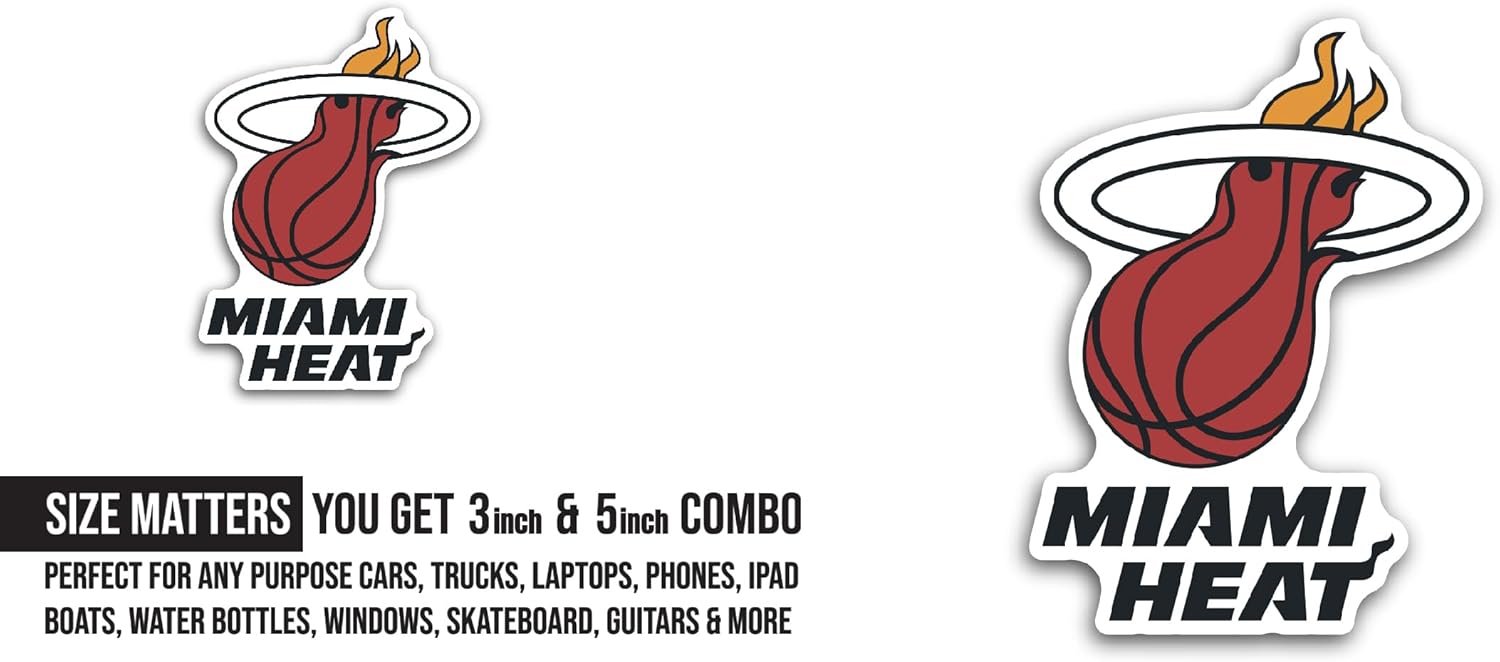 2 (Pieces) 3" and 5" M1ami Heat Logo Decal Sticker, Waterproof Vinyl Decals for Many Purpose Like Cars, Trucks, Laptops, Phones, Windows and More