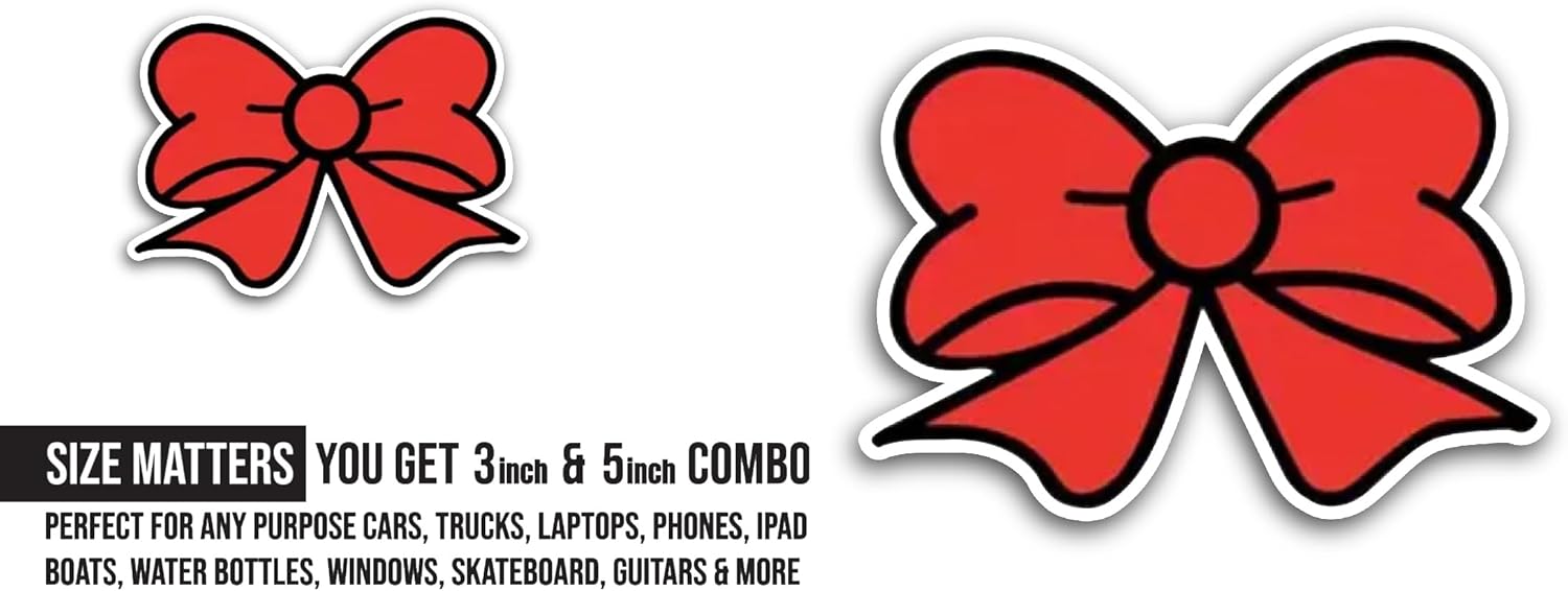 2 (Pieces) 3" and 5" Red Ribbon Bow Sticker, Waterproof Vinyl Decals for Many Purpose Like Cars, Trucks, Laptops, Phones, Windows and More