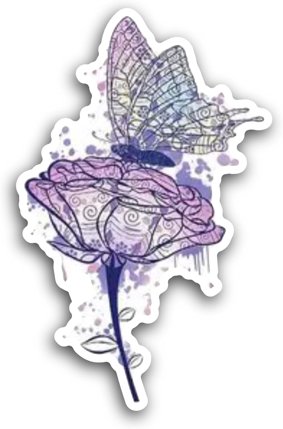 2 (Pieces) 3" and 5" Rose and Butterfly Sticker, Waterproof Vinyl Decals for Many Purpose Like Cars, Trucks, Laptops, Phones, Windows and More